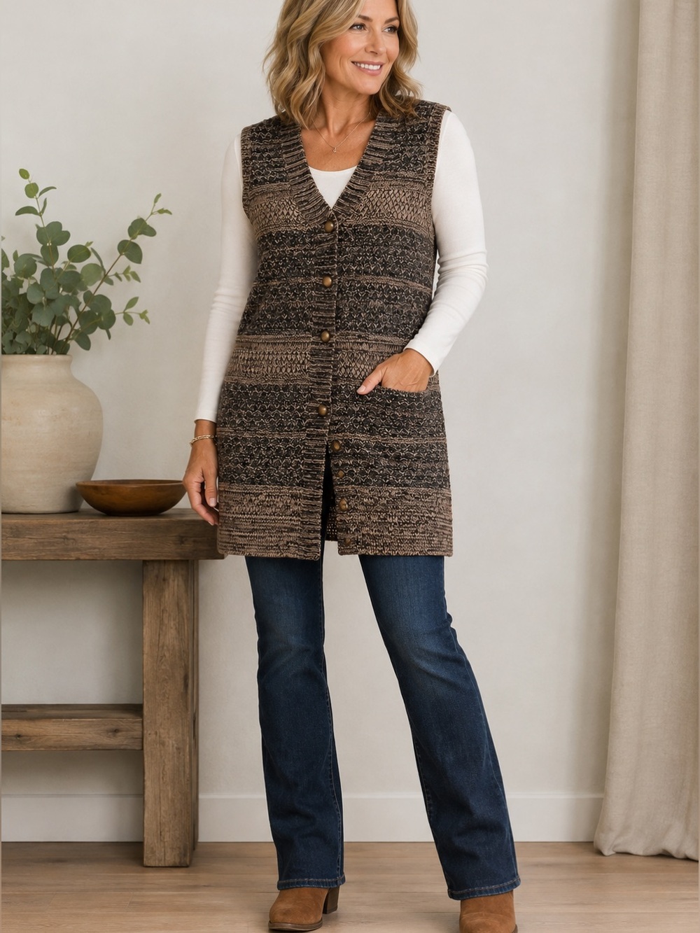 Simply Noelle Long Chunky Knit Sweater Vest Size S/M 8-10 NWT